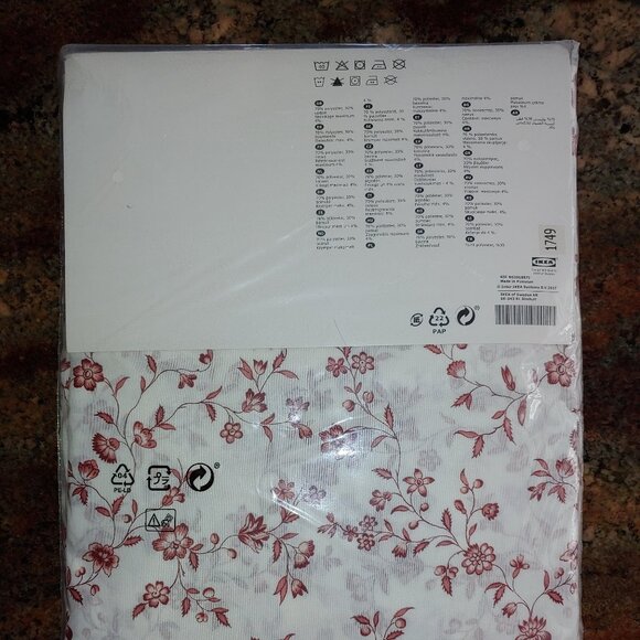 Pr IKEA Hassleklocka Red Floral Sheer Cotton Tie Top Curtain Panels - Picture 2 of 8